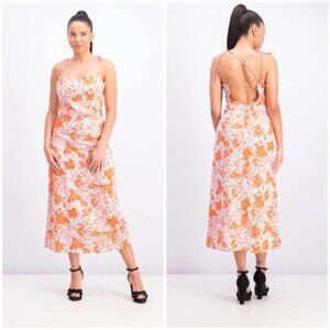 Free People Beach Party Midi Dress Linen Blend Red Floral Size 10